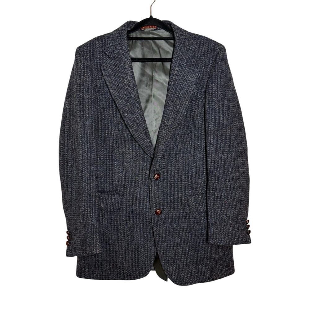 Vintage Scottish Wool Blue Gray Harris Tweed Nordstrom Blazer Suit Jacket 42R